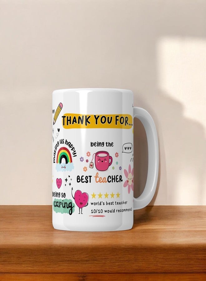 SINCE 7 STORE Thank You Teacher Doodle Mug with Greeting Card, Appreciation Mug with Lovely Messages/Gift for Teacher's Day, Birthday or Any Special Ocassions - Image 5